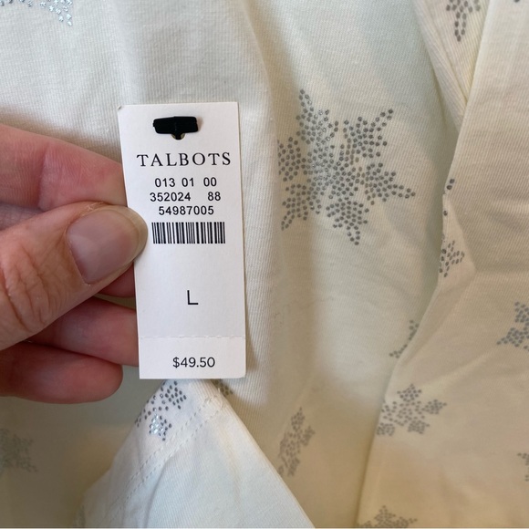 NWT Talbots Long Sleeve Turtleneck Off White with Silver Snowflakes Size Large - Picture 4 of 4